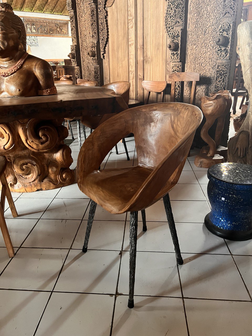 DESIGNER CHAIR, SINGLE PIECE OF WOOD, TEAK, HANDMADE LACE METAL  BOX 298, (L*W*H) 62*60*87cm.,     6 pcs.