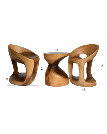 SET: STOOL & COFEE TABLE, SINGLE PIECE OF WOOD, BEATIFUL DINAMIC LINE. BOXES 272-277.  STOOL- (L*W*H) 46*42*66 cm.; COFEE TABLE- ( L*W*H) 45*40*40 cm. 2 set .  