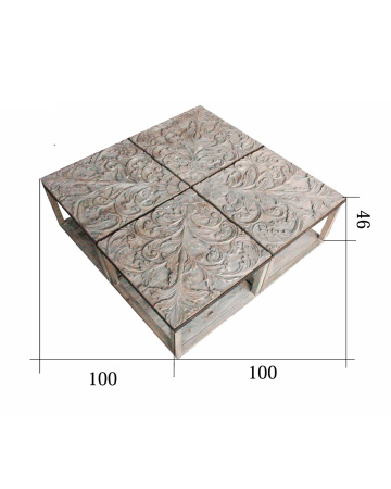   COFEE TABLE, CARVING, PUZZLE. BOXES 111-114, ( L*W*H*) 100*100*46cm., 1 pcs. 