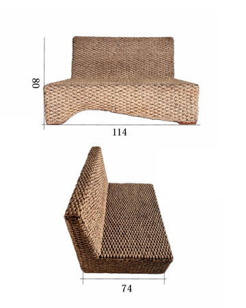 WATER HYACINTH SOFA WITHOUT ARMS. BOX 55, (L*W*H) 114*74*80 cm., 1 pcs.